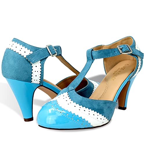 Women's Two Tones Wing Tips Retro Rockability 1950s Vintage T-Strap Pinup Style Pump Flapper4