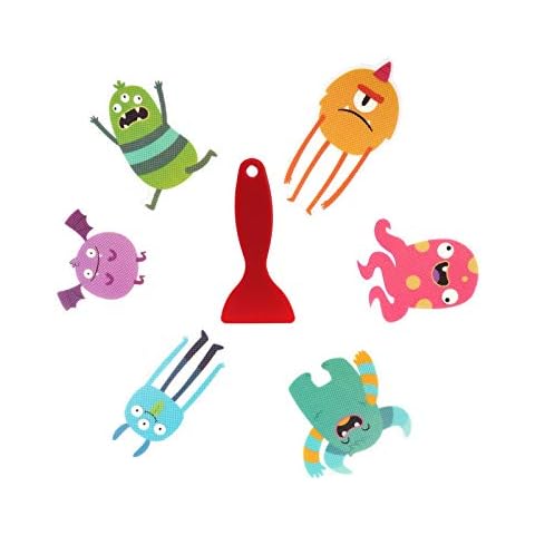 XURI Anti-Slip Bathtub Monster Sticker, 12 PCS Adhesive Non Skid Decals Tub Traction Treads, Non-Slip Shower Appliques with Scraper Cover
