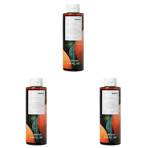 KORRES GRAPEFRUIT SUNRISE Revitalisierendes Duschgel mit aktiv Aloe-Vera, dermatologisch getestet, vegan, 250 ml (Packung mit 3)