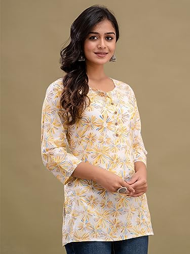 Image of feranoid Women Cotton Printed Straight Short Kurti
