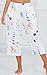Kabento Women Pajama Pants Capri Cotton Sleep Lounge Pj Bottoms with Pockets, Floral White, Medium