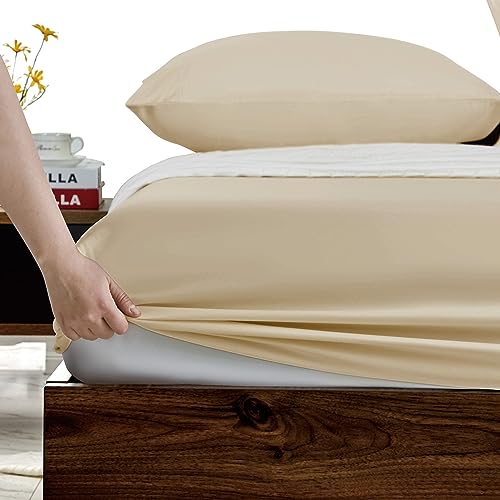 FreshCulture Full Fitted Sheets, Bulk Pack of 6, Deep Pocket, Soft Microfiber Bottom Sheets for Home, Salons, Hotels, Full Size Fitted Sheets Only (Beige)
