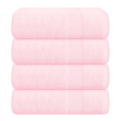 Belizzi Home 4 Pack Bath Towel Set 27x54, 100% Ring Spun Cotton, Ultra Soft Highly Absorbent Machine Washable Hotel Spa Quality Bath Towels for Bathroom, 4 Bath Towels Pink