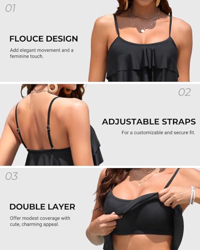Tempt Me Ruffled Bikini Top Black Flounce Swimsuit for Women Bathing Suit Top Only L - Thumbnail 3