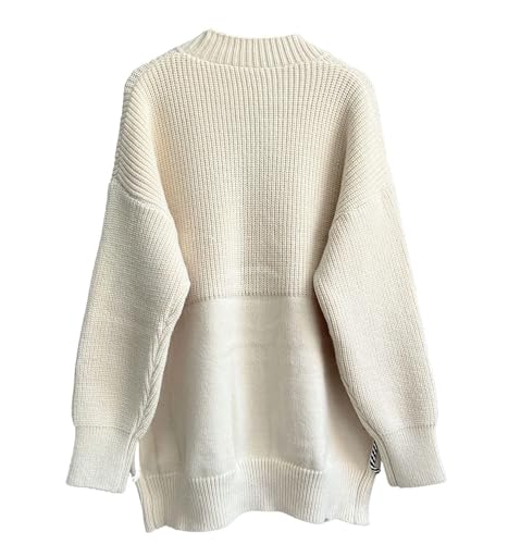 ebossy Women's Spliced Denim Pockets Knit Cardigan Button Down Slouchy Stripe Sweater Outwear2