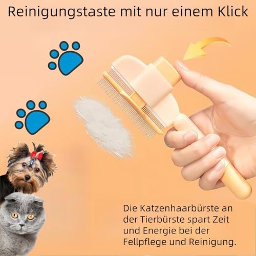 2025 New Fellblitz-BüRste,mit langen und kurzen Edelstahlmetallzähnen zum Entfernen von Haaren und Knoten,Selbstreinigender Haustierkamm,Geeignet für Hunde und Katzen(Orange)