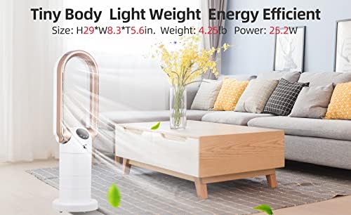 Bladeless Tower Fan and H13 HEPA Air Purifier in One, 120°Oscillating & 210°Tilt Head Table Fan, 29inch 28W Desk Fan with Remote, 9 Speeds 9H Timer Air Circulator for Bedroom Office Home(Gold)