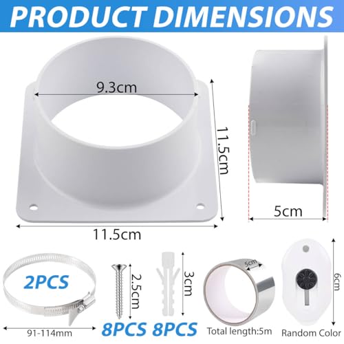 2STK Rohrverbinder Flansch 100mm/4 inch Lüftungskanalverbinder Flansch aus ABS Kunststoff mit Edelstahl Schlauchschellen Alu-Folienband gerade Rohrflansch für Heizung Kühlung Lüftungssystem