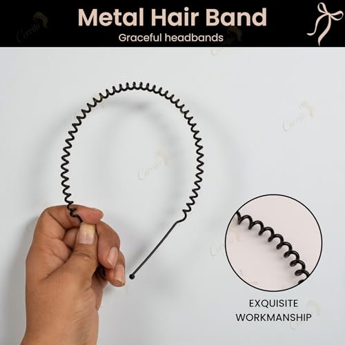 Image of Cerrito Black Metal Hair Band for Men - 8 Pcs Wavy Non-Slip Adjustable Headbands for Women, Boys, and Girls, Facial Sports, Yoga, Running, Face Wash, Fashion Hair Accessories