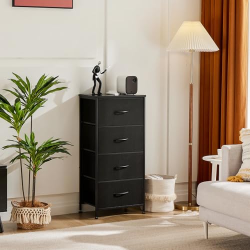 DUMOS Nightstand with 4 Drawers Bedside Table with Removable Fabric Bins Sturdy Steel Frame Wood Top Organizer Furniture for Bedroom Closet Living Room by DUMOS - Image 6