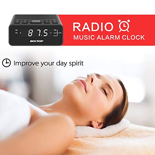 image for BOCTOP Digital Alarm Clock Radio with USB Charger, 0.6” Digits Dimme
