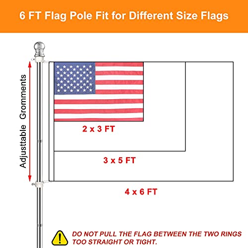 Evertoco Stainless Steel American Flag Pole Kit With Holder, Adjustable Wall Mount Heavy Duty Outdoor Flag Pole 6Ft, Flag Pole With Bracket For American Flag, 2 Brass Grommets, With Adjustable Bracket #TOP1