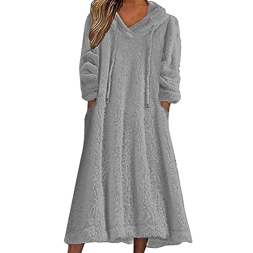 Robe sweat pull à capuche femme avec grande poche unie