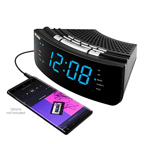 Nelsonic AM/FM Clock Radio – Built in Aux Cord – 10 FM
