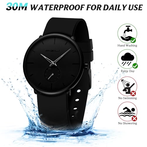 OXFANITE Men's Watch Fashion Ultra-Thin Minimalist Waterproof Casual Watch for Men or Women with Silicone Band Wrist Watches-Black by OXFANITE - Used condition - Image 5