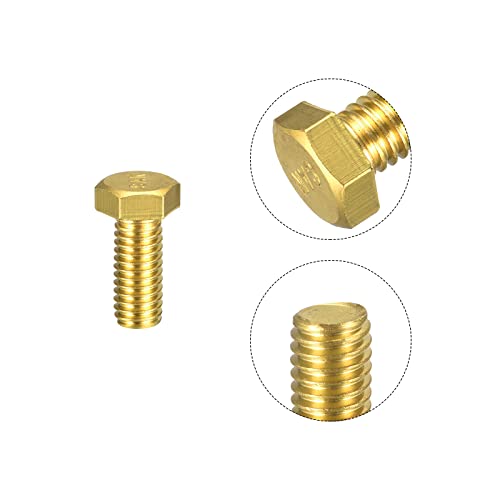 Image of uxcell Brass Hex Bolts, 3 /8-16x7 /8 2pcs Fully Thread Grade 4.8 Solid Brass Hexagon Head Bolt Machine Screws for Machinery