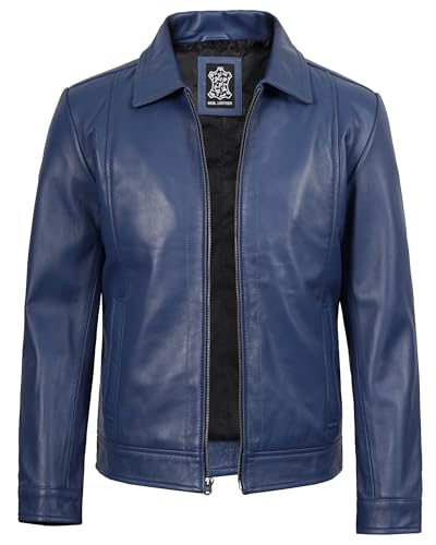 Image of fjackets Men's Real Lambskin Leather Jacket - Shirt-Collar Moto Biker Style Year-Round Wear