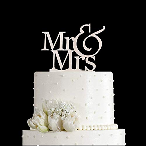 Mr And Mrs Cake Topper, Bride And Groom Sign Wedding Engagement Cake Toppers Decorations (Mirror Silver Acrylic) #TOP5