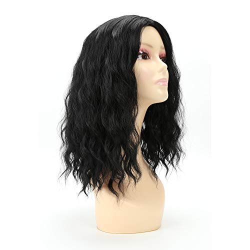 MXXWIG Loose Curly Wigs For Women Natural Black Wigs Medium Length Synthetic Heat Resistance Fiber Hair Daily Wig Free Wig Cap1B
