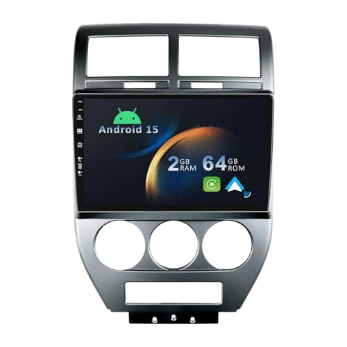 YUNTX 【2+64G】 Android 15 Autoradio con navi para Jeep Compass 1 MK/Compass Patriot 2006 2010  Incorporado CarPlay/Android Auto/GPS IPS 2.5D 10.1