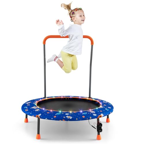 LIFEZEAL Ø 92cm Kindertrampolin mit LED-Lichtern, Trampolin Kinder mit...