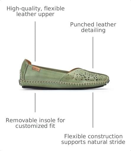 Image of PIKOLINOS Jerez 578-4976 Women's Slip-On Moccasins - Premium Calfskin Leather - Removable Cushioned Insole, Flexible Sole, Lightweight Everyday Comfort