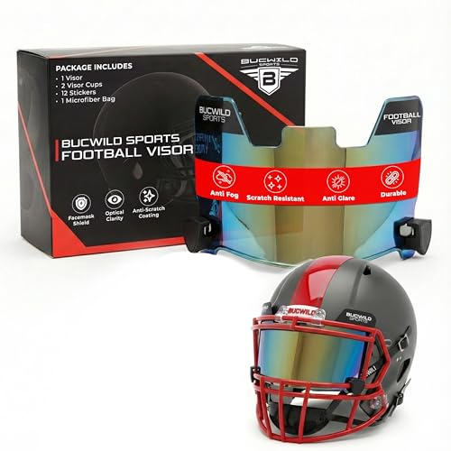 Bucwild Sports Football Visors with Microfiber Bag | Anti-Glare, Anti-Fog & Scratch-Resistant Face Shield Football Helmet Visor | Universal Fit Helmet & Football Accessories (Gold Chrome)
