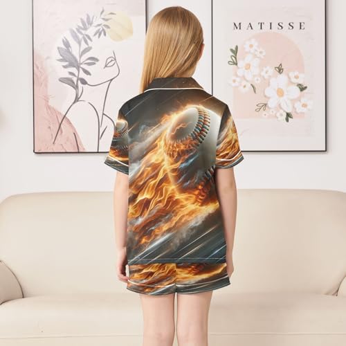 ALAZA Baseball Flying Funny Satin Pajamas Set Short Sleeve Button Down Sleepwear Summer Pjs 2 Piece4