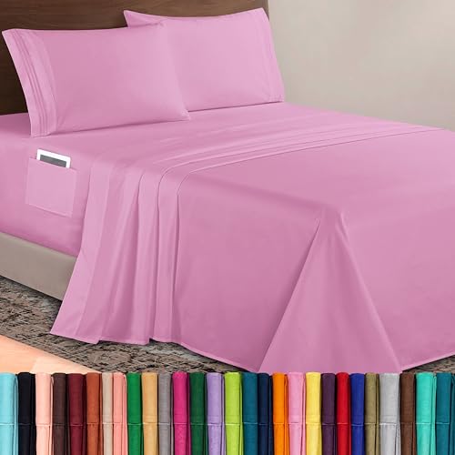 Image of Elegant Comfort Luxurious 1500 Premium Hotel Quality Microfiber 4-Piece Sheet Set, 18-24 Inches Deep - Extra Deep Pocket Sheets - Ultra Soft 4PC Deep Pocket Sheets, California King, Light Pink