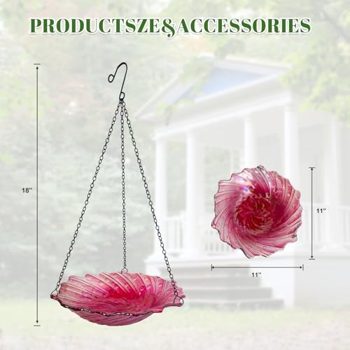 Image of HONGLAND Bird Baths for Outdoors, 11 inch Pink Glass Birdbaths Outdoor Birdfeeder with Metal Stake