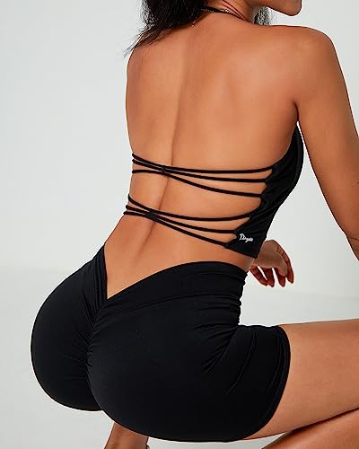 Danysu Backless Longline Sports Bras For Women Halter Bra Strappy Sexy Padded Workout Crop Top Black S #TOP1