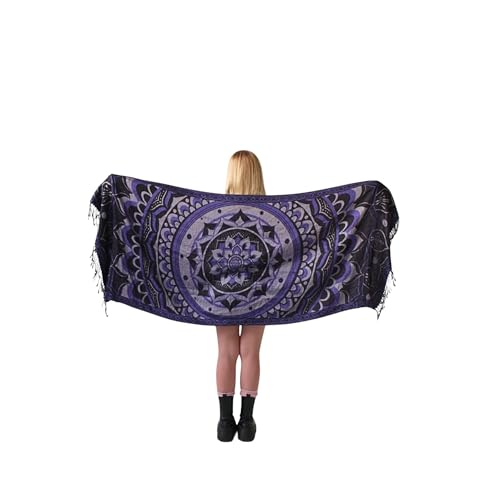 Rave Wearhouse Labrynth Flower Pashmina Shawl, w/Fringes Womens Scarf, Versatile Wrap for Festivals, Raves, Blankets, Reversible (Plum)