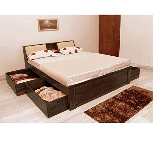 Image of APRODZ Sheesham Wood Allure Bed with Storage (King Size, Walnut Finish)