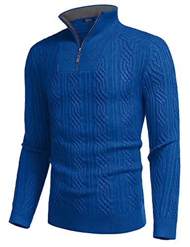 COOFANDY Men's Quarter Zip Sweater Slim Fit Casual Knitted Turtleneck Pullover Mock Neck Polo Sweater Khaki