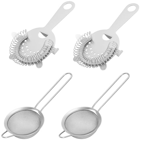 4 Cocktail Strainer Set Fine Mesh Strainers and Chinois Strainer for Cocktails Coffee Juice Stainless Steel Strainers for Home and Bar Use