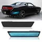 POPMOTORZ Ice Blue LED Side Marker Lights Assembly Compatible With 2008-2014 Dodge Challenger, 2011-2014 Dodge Charger Rear Fender LED Bumper Side Marker Lights Lamps Smoked Lens 2PCS