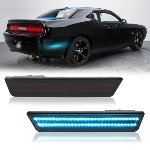 POPMOTORZ Ice Blue LED Side Marker Lights Assembly Compatible With 2008-2014 Dodge Challenger, 2011-2014 Dodge Charger Rear Fender LED Bumper Side Marker Lights Lamps Smoked Lens 2PCS