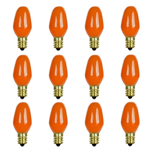 Sunlite 01057 7C7 Incandescent Bulb 7 Watt Candelabra E12 Base C7 Small Night Light Colored Bulb Orange 12 Count