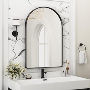 Suidia Bathroom Mirror, 24×36 Inch Wall Mirror for Bathroom Arched Mirrors Brushed Metal Frame Black Bathroom Mirror for Living Room Bedroom Entryway, Horizontal/Vertical
