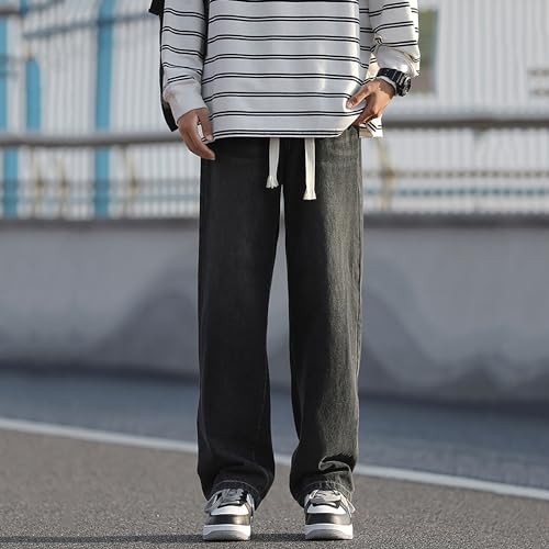 Men’s Elastic Waist Loose Fit Denim Pants Casual Solid Jeans Trouser2