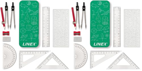 Image of Linex Maths Set, Geometry Set in a Tin, 10 Pieces (Pack of 2)