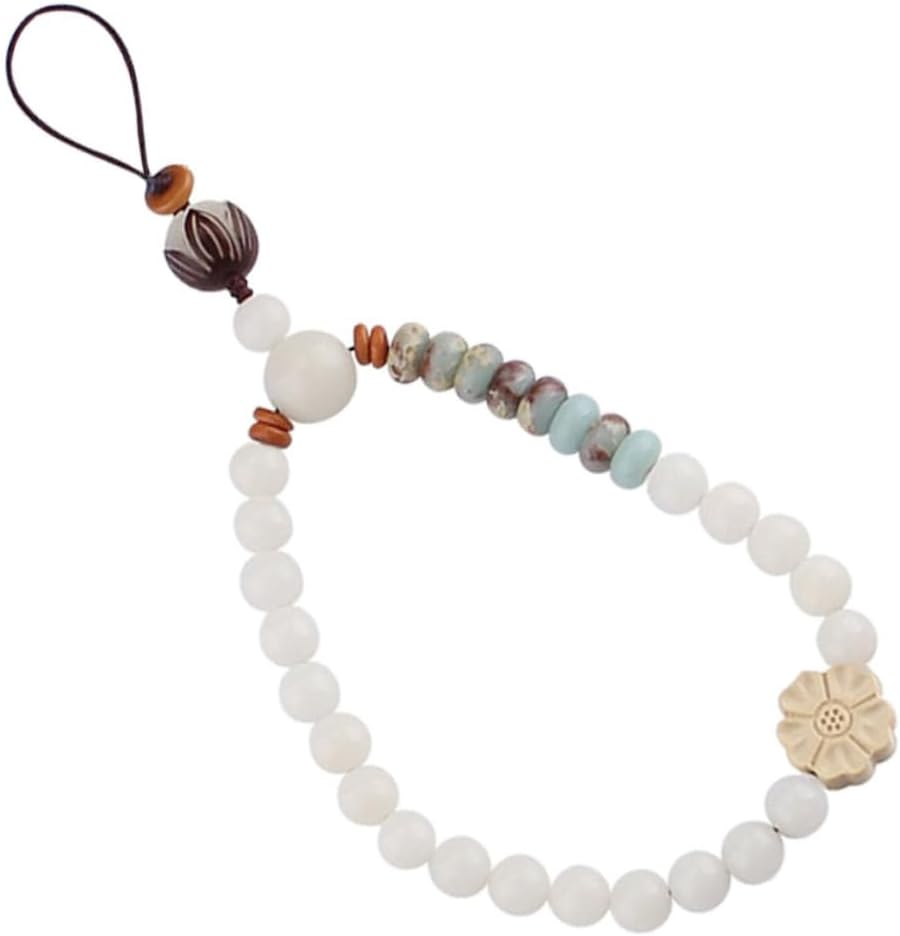 Beaded Phone Strap Wrist Cord, Wood Resin Decor
