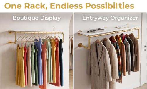 58 Inch Industrial Pipe Clothing Rack with Shelves, Wall Gold Clothes Racks by BAOGELIYA - Image 5