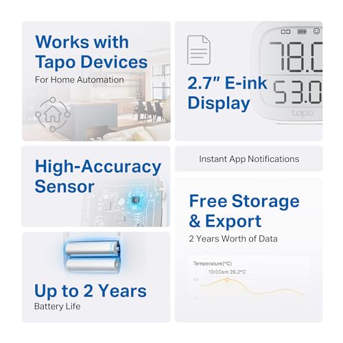 Image of TP-Link Tapo Temperature and Humidity Sensor Kit: Temperature Sensor T315 + Hub Tapo H100 (2.7 inch E-Ink Display, Swiss-Made Sensor | Long-Lasting Performance | Real-Time Notification)