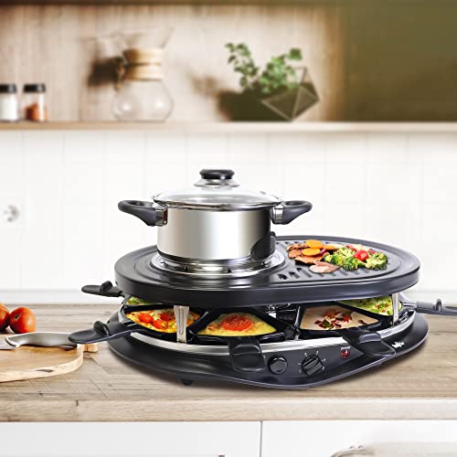 Total Chef 8 Person Raclette And Cheese Fondue Set With Granite Stone, Non-Stick Electric Indoor Grill, Tabletop Cooking, Accessories Included, Ideal For Holidays And Family Dinners, Black #TOP1
