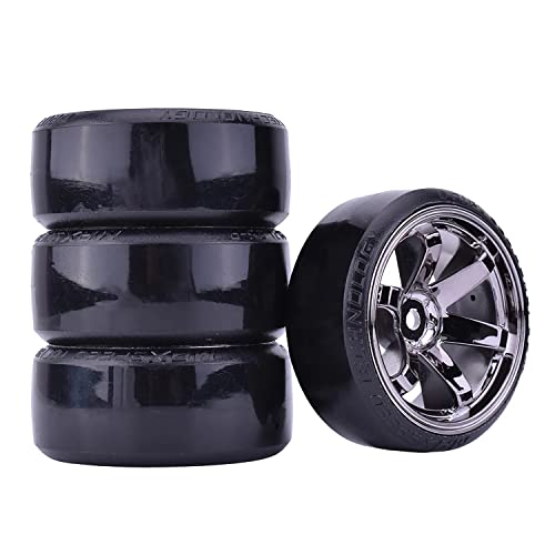 WONFAST 4Pcs 63mm RC Drift Car Tires Hard Tyres Plastic Wheel Rims for 1/10 RC On-Road Drifting Car for HSP Tamiya HPI Kyosho Spare Parts(Gray)