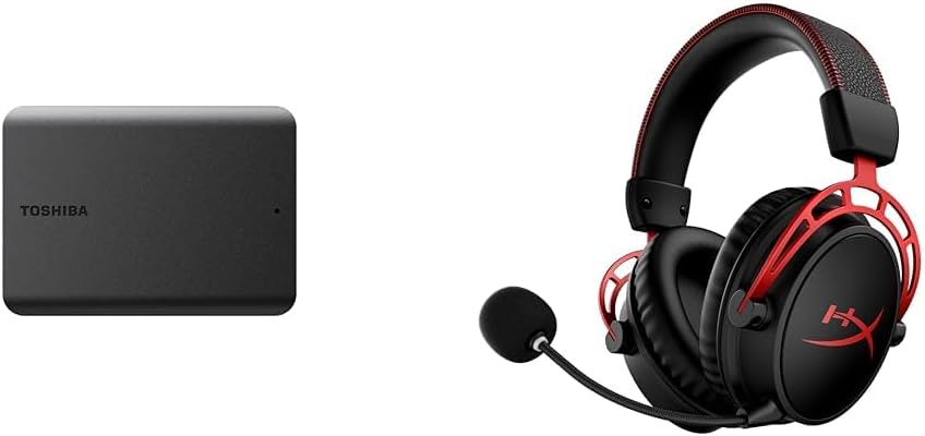 Toshiba Canvio Basics 1TB Portable External Hard Drive USB 3.0, Black - HDTB510XK3AA & HyperX Cloud Alpha Wireless - Gaming Headset for PC, 300-hour Battery Life