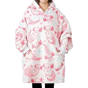 Axolotl Gifts, Wearable Blanket Hoodies for Adults, Oversized Flannel Hooded Blankets, Gifts for Birthday, Christmas, and so on, One Size Fits All