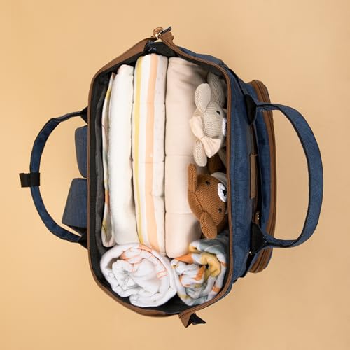 Image of abracadabra Diaper Bag with Changing Station For Mother, Maternity Bag for Newborn Baby, Waterproof and Multipurpose, (38 x 28 x 22 cm) - Blue
