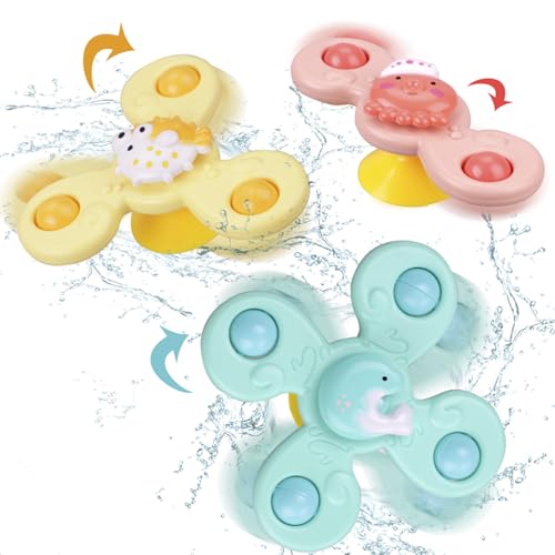 Suction Cup Spinner Toys for Baby, 3 Pcs Sensory Bath Toys for Toddlers, Spinning Toys for Boys and Girls Airplane Car Travel Table & Window Toys with Suction Cup Birthday Gifts for Infant